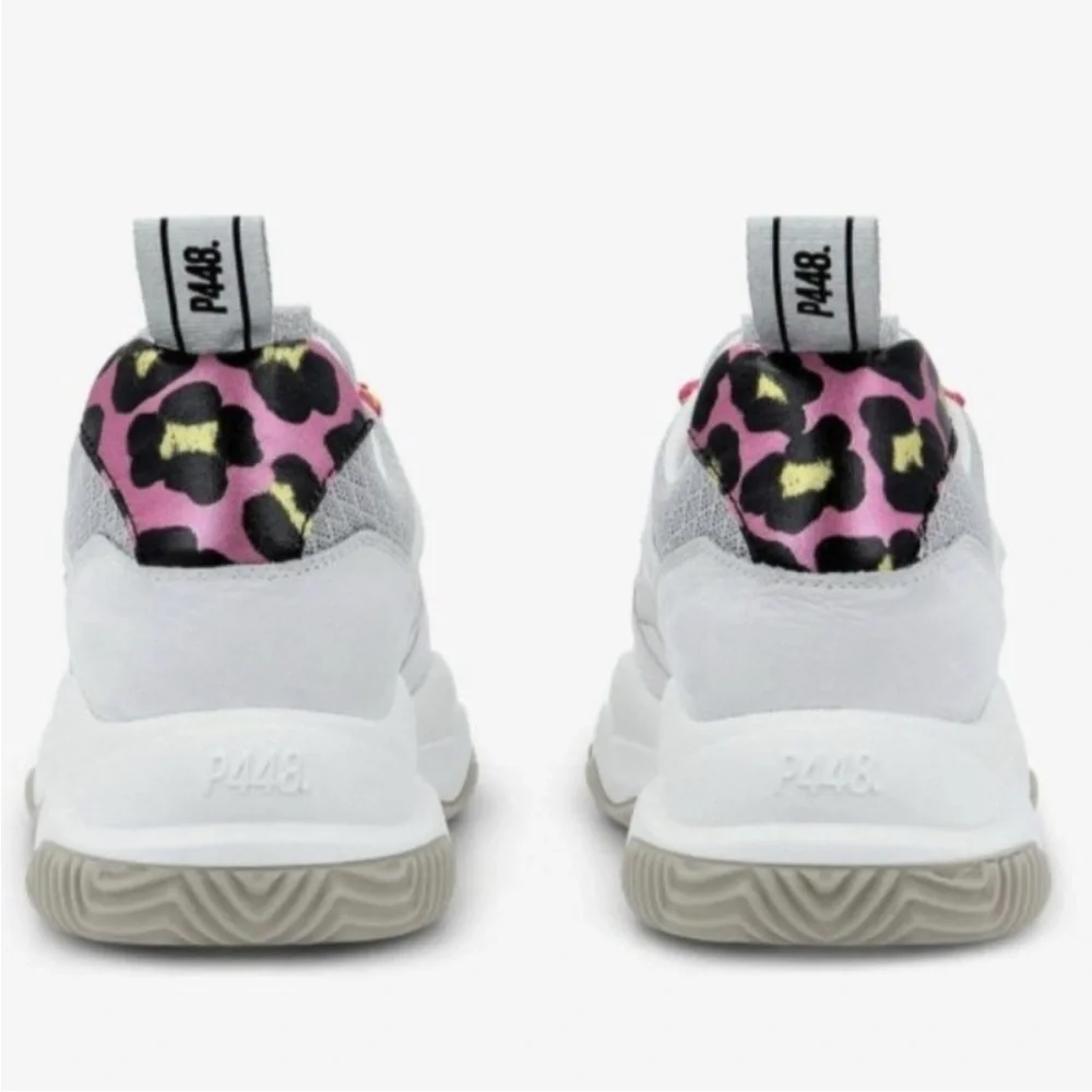 P448 Luke White and Pink Leopard Chunky Trainer Sneakers 39 EU, ( E 538)‎